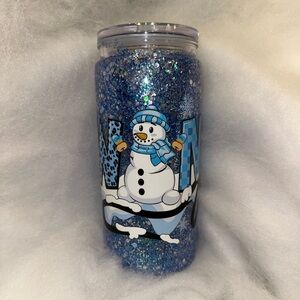 Winter Blue Glitter Snowman Snowglobe Tumbler